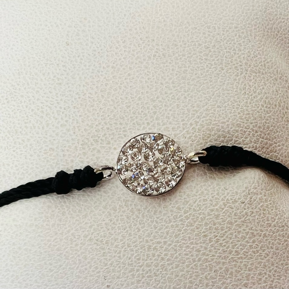 Paved Round Silver Charm Black String Bracelet - image 3